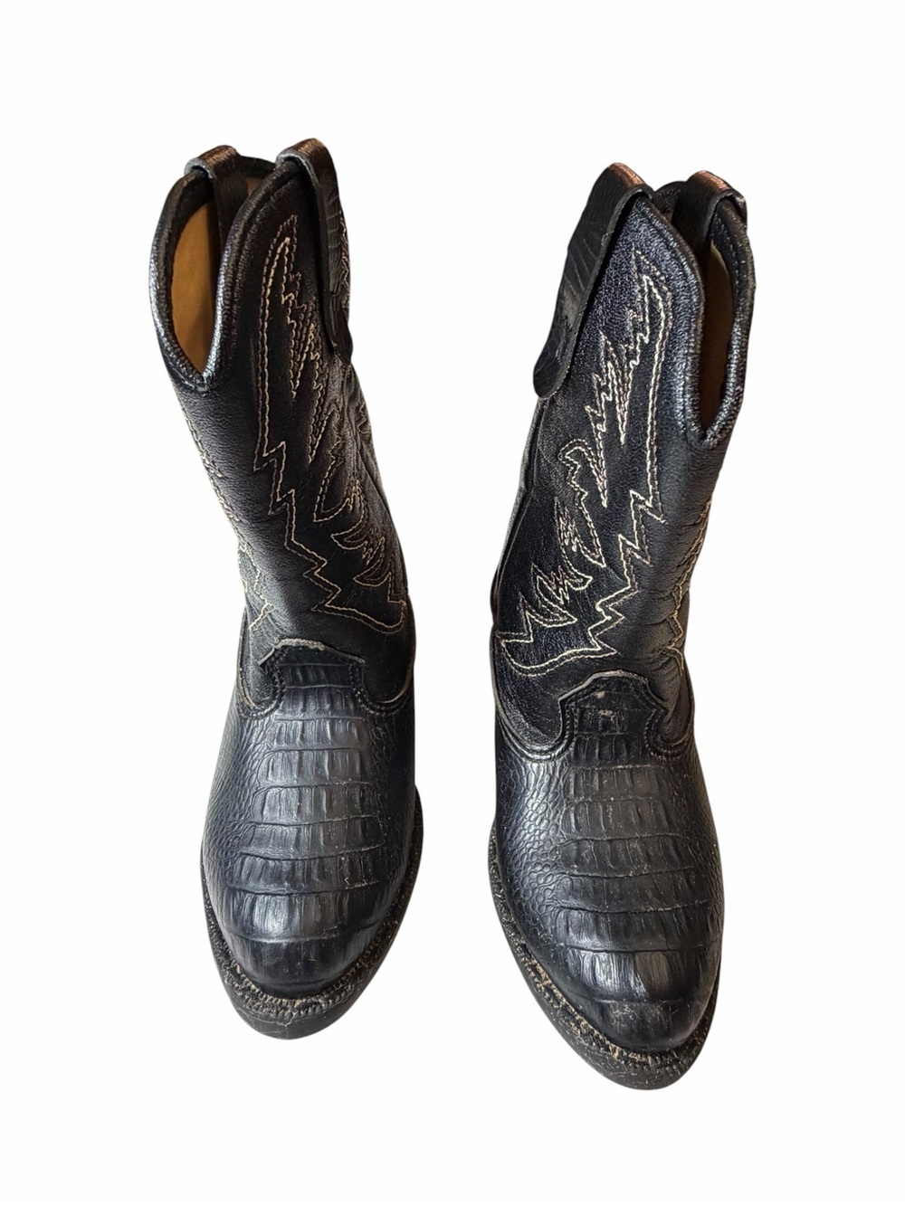 smartfit Black Leather Cowboy Boots with Cream Interior - Picture 2 of 7